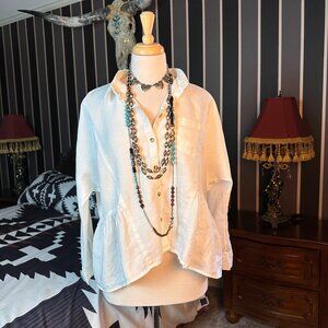 Anthropologie Holding Horses McKenzie White Long Sleeve Linen Peplum Top Med